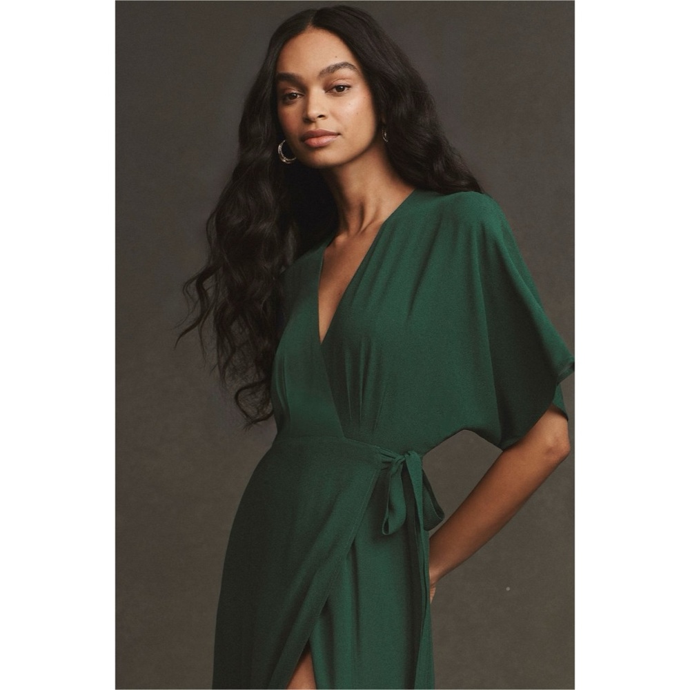 NWT Reformation Winslow Short Sleeve V-Neck Wrap Maxi Dress Small Emerald Green - Picture 2 of 8